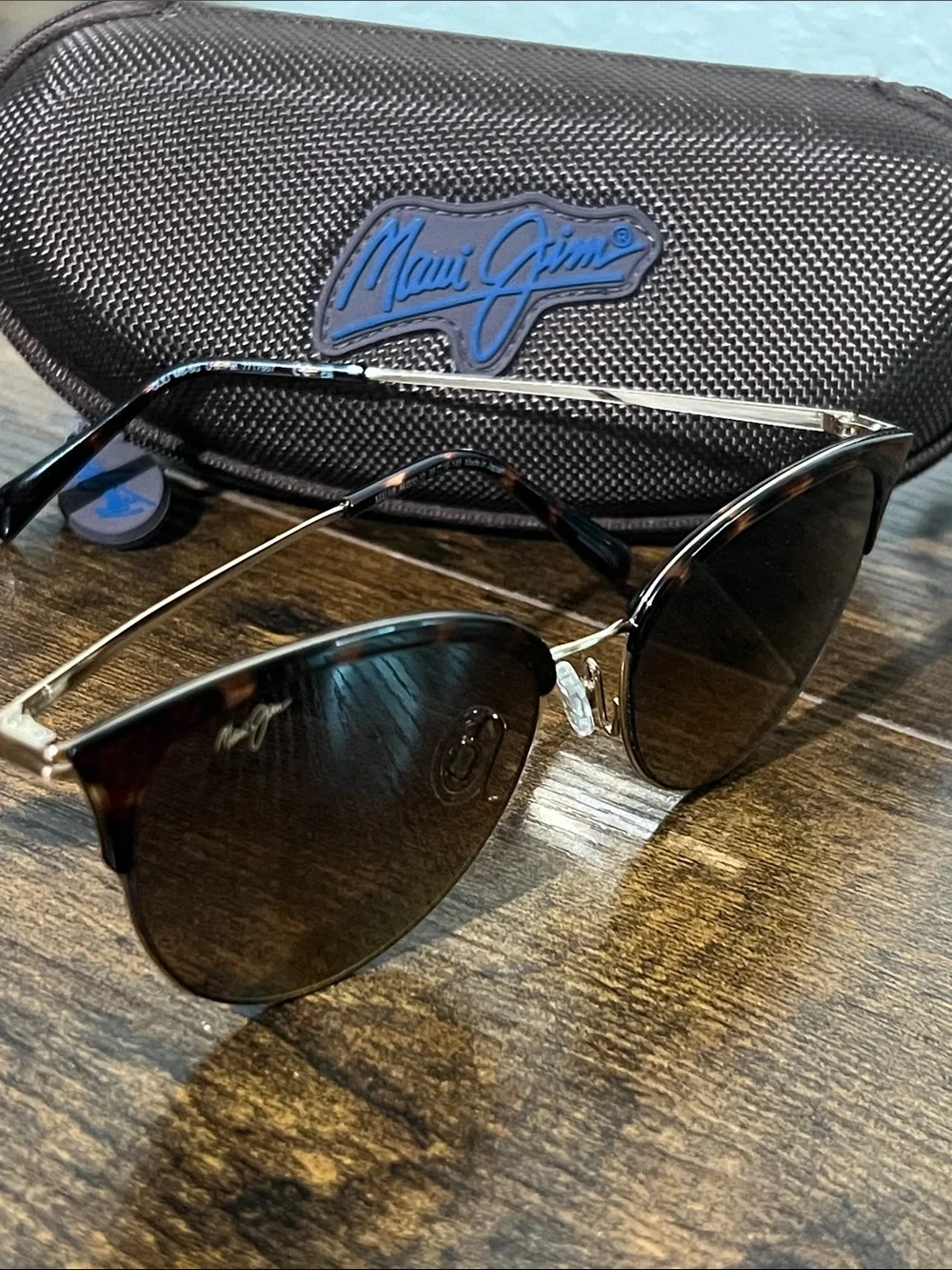 Maui Jim MJ330-10 55[]18 Tortoise & Gold Half-Rim Sunglasses with Black Lenses